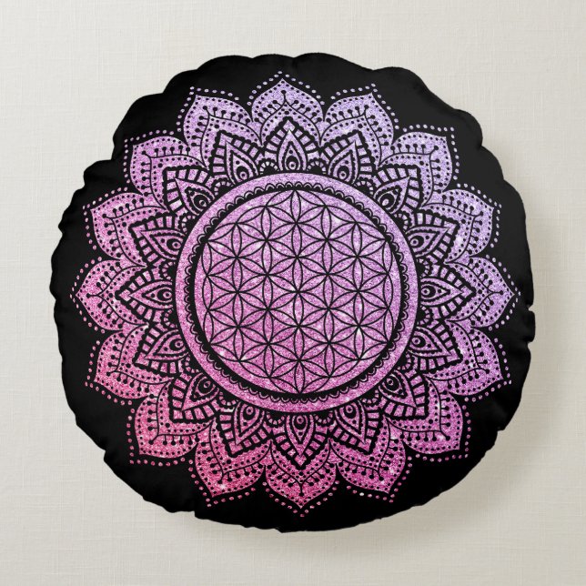 Medikation Pillow Glitzer rosa lila Rundes Kissen (Vorderseite)
