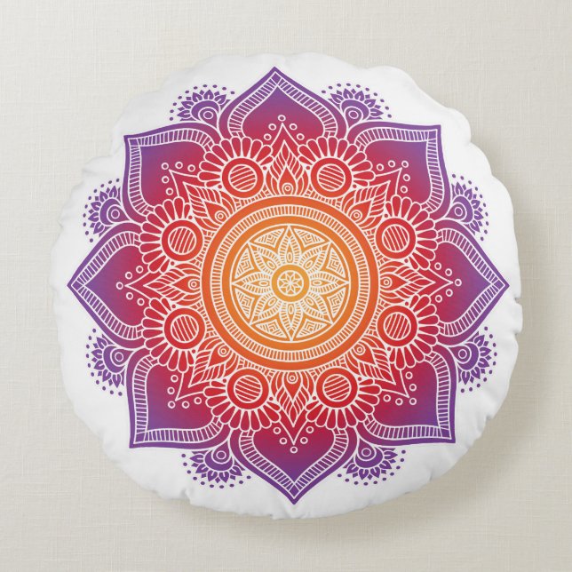 Medikationskissen warm Farbe Mandala Rundes Kissen (Vorderseite)
