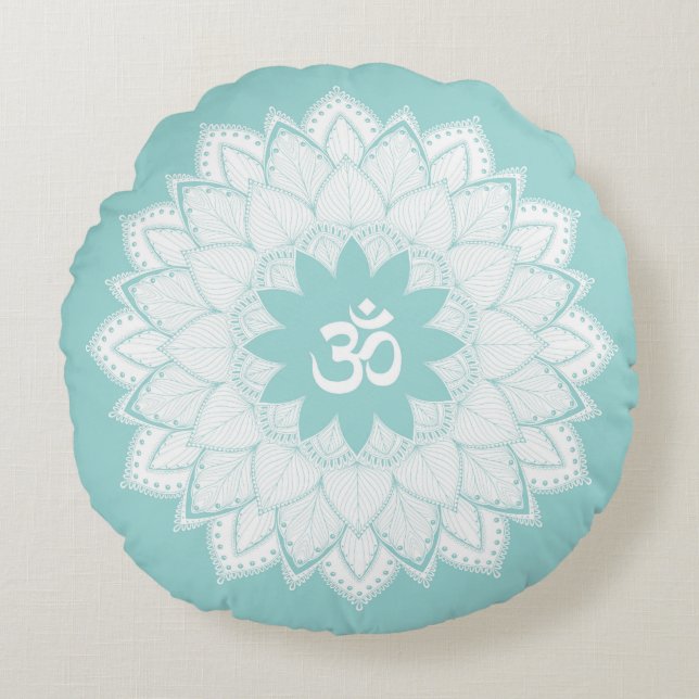 Medikationspille | Mandala mit OM-Runde Rundes Kissen (Vorderseite)