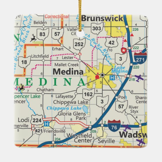 Medina Ohio Road Map Keramikornament (Rückseite)