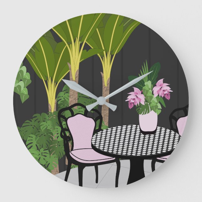Medinilla Garden Courtyard Große Wanduhr (Vorderseite)