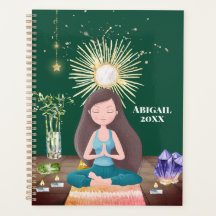 Méditant Yoga Girl Crystals Terre Vert