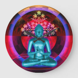 Meditating Blue Buddha Wall Clock Große Wanduhr