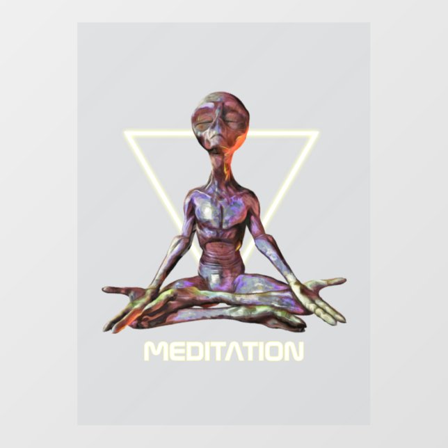 Meditation. Alien in ruhiger Pose Fensteraufkleber (Blatt)