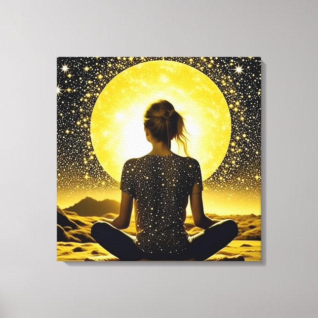 Meditation der Frau unter dem Mond Leinwanddruck (Vorderseite)