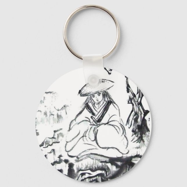 Meditation des Samurai-Schlüsselanhängers Schlüsselanhänger (Vorderseite)