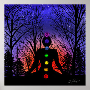 Meditation im Park   Yoga, Bäume und Sonnenunterga Poster