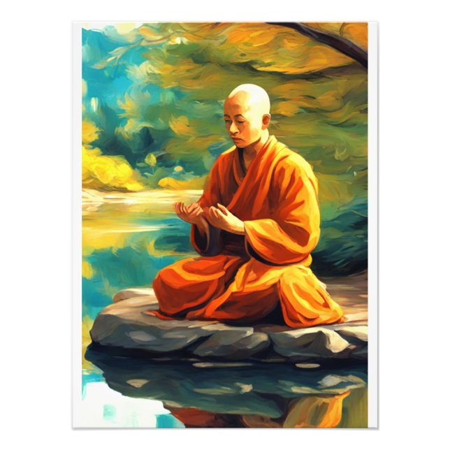 Meditation KI Gemälde buddhistischer Mönch  Fotodruck (Vorne)