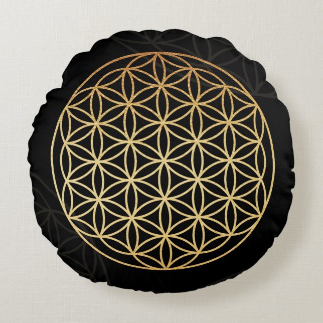 Meditation Kissen Blume des Lebens Gold (Vorderseite)