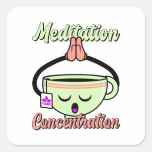 Meditation Konzentration Niedlich Kaffee Tasse Kaw Quadratischer Aufkleber