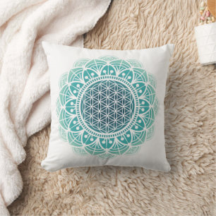 Meditation, Minzgrün Mandala Blume des Lebens Kissen