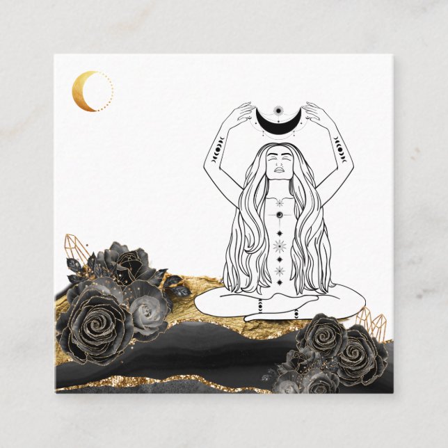 *~* Meditation Moon Luna Rose Goddess Yoga Boho Quadratische Visitenkarte (Vorderseite)