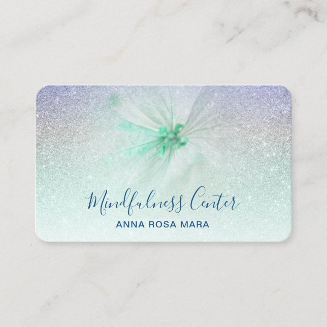 *~* Meditation QR Reiki Yoga Floral Glitzer Blume Visitenkarte (Vorderseite)