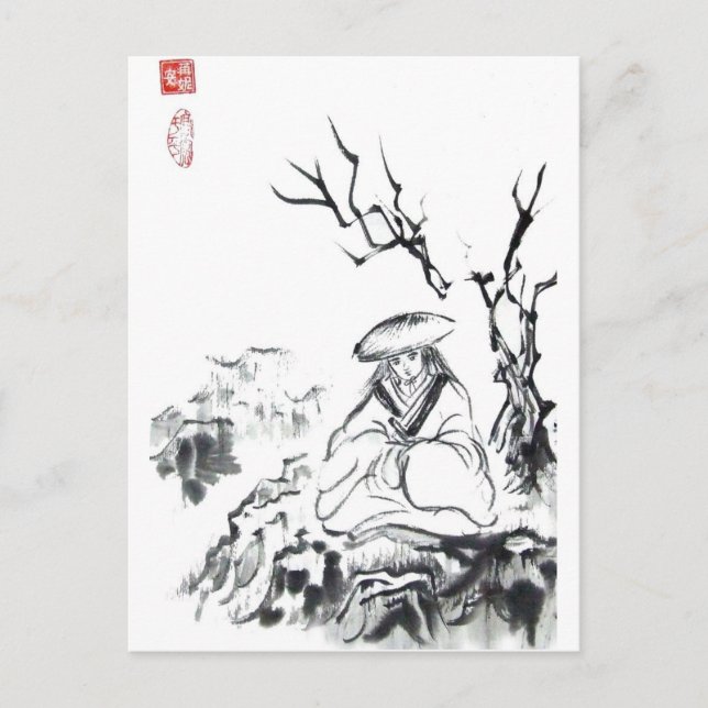 Meditation Samurai Postcard Postkarte (Vorderseite)