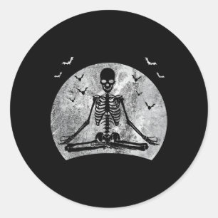 Meditation Skeletton Yoga Lover Halloween Mondkost Runder Aufkleber