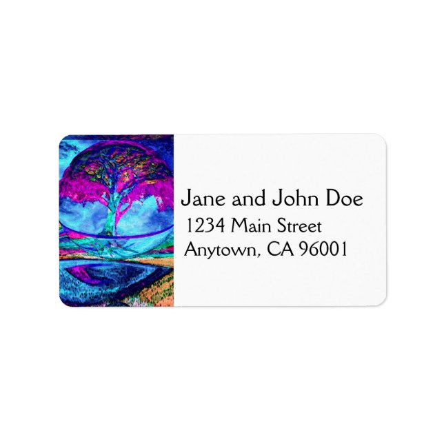 Meditation Tree in Lila Adressaufkleber (Vorne)