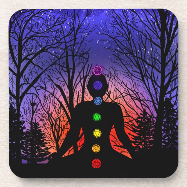 Meditation und die Bäume in einer sternenreichen N Getränkeuntersetzer (Vorderseite)