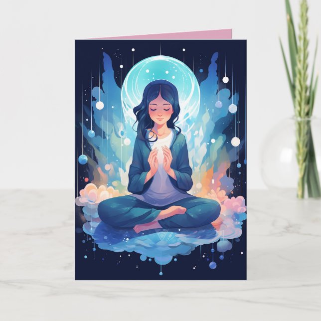 Meditation von Yoga Moon Clouds Celestial Birthday Karte (Vorderseite)
