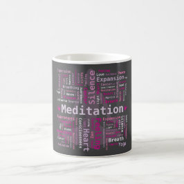 Meditation Word Cloud Pink Farben Schwarzer Hinter Kaffeetasse