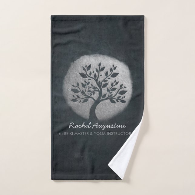 Méditation Yoga Instructeur Reiki Arbre Noir Argen (Serviette à main)