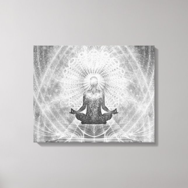 "MEDITATION" Yoga-Pose MINIMALISTISCH Silbergrau Leinwanddruck (Vorderseite)