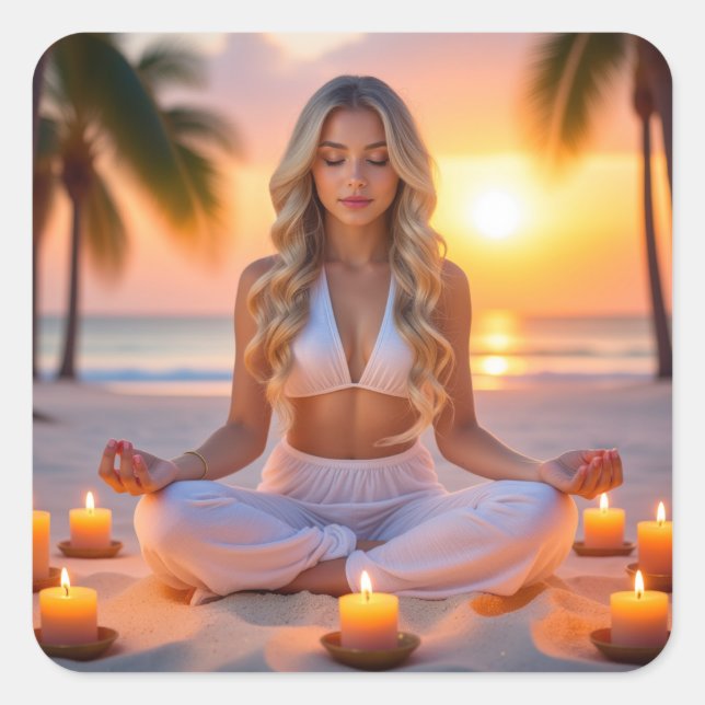 MEDITATION - YOGA - WELLNESS - CARPE DIEM QUADRATISCHER AUFKLEBER (Vorderseite)