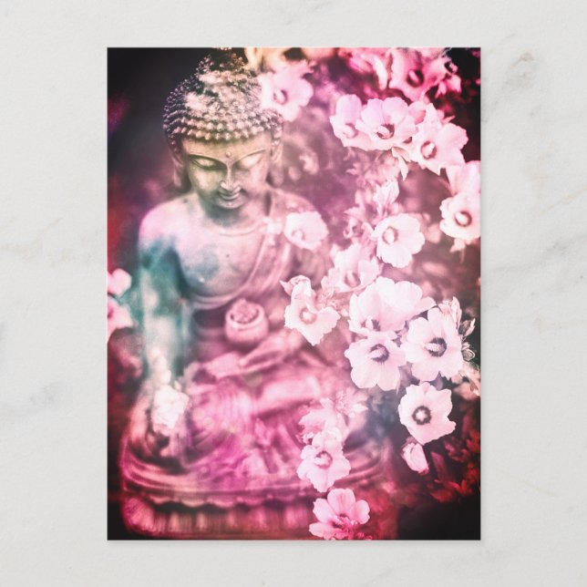 *~* Meditation Zen Buddha Meditat Blume Rosa Postkarte (Vorderseite)