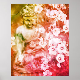 *~* Meditation Zen Buddha Meditate Flowers Orange Poster