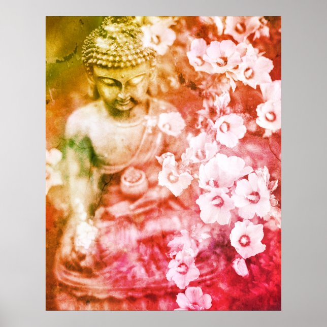 *~* Meditation Zen Buddha Meditate Flowers Orange Poster (Vorne)