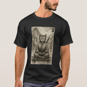 Meditations-Samurai-Katze Ukiyo-e Edo japanischer T-Shirt