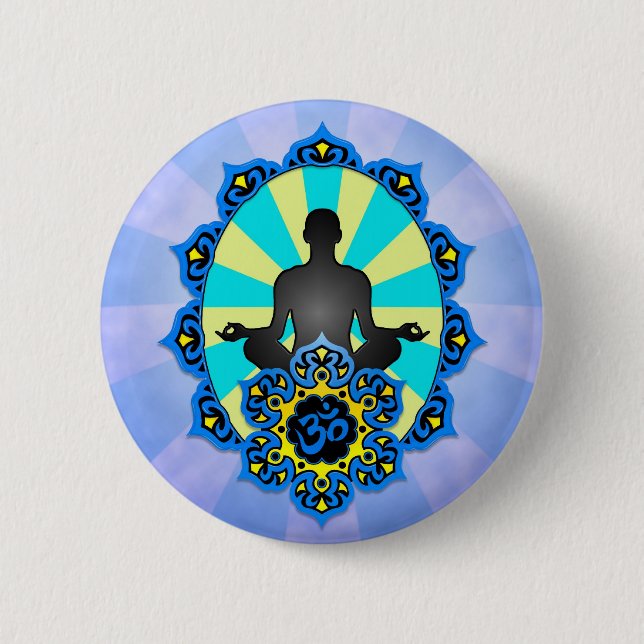 Meditations-Yoga-Om, -BLAU und -GELB Button (Vorderseite)