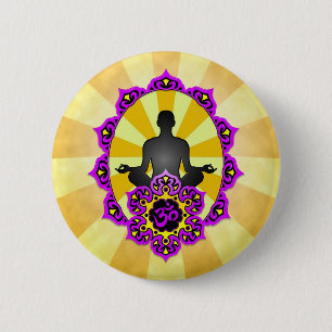 Meditations-Yoga-Om, lila und gelb Button