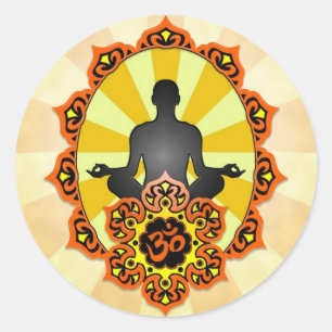 Meditations-Yoga-Om, -orange und -GELB Runder Aufkleber