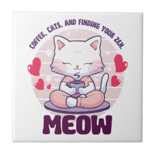 Meditationskatze  - Kawaii-Katze  Fliese