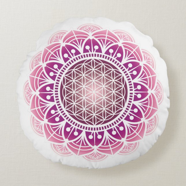 Meditationskissen Mandala Blume des Lebens Rose Rundes Kissen (Vorderseite)