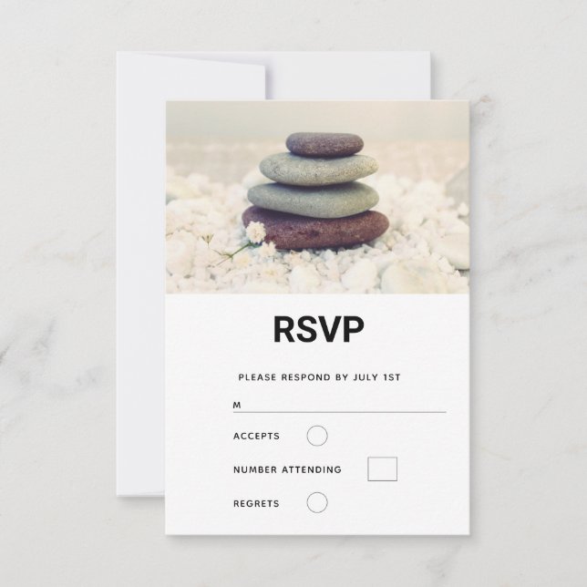 Meditative Cairn-Hochzeit für gestapelte Steine RSVP Karte (Vorderseite)