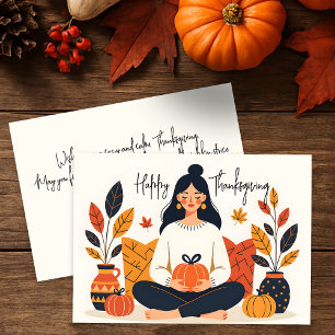 Meditative Frau mit Pumpkin Happy Thanksgiving Karte