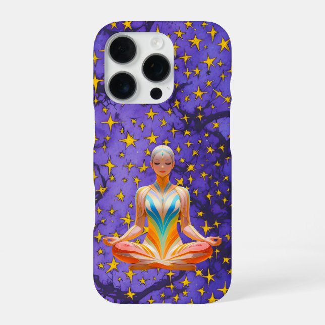 Meditative Woman und einzigartiges Star-Muster iPhone 16 Pro Hülle (Rückseite)