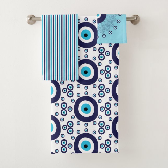 Mediteran Blauer Nazar Böse Eye Mandala Circles Badhandtuch Set (Insitu)