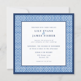 Mediterran Blauer Griechischer Schlüssel Einladung