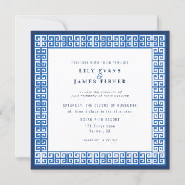 Mediterran Blauer Griechischer Schlüssel Einladung