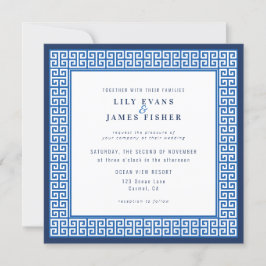 Mediterran Blauer Griechischer Schlüssel Einladung