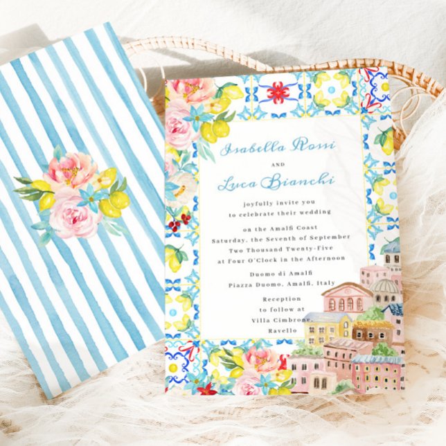 Mediterrane Amalfi Italienische Kacheln Hochzeit Einladung (Von Creator hochgeladen)