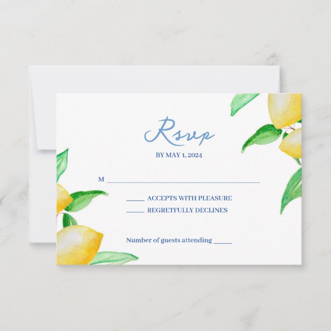 Mediterrane Aquarellfarben-Lemon-Hochzeitkarte RSVP Karte (Vorderseite)
