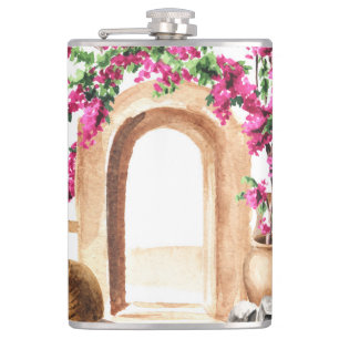 Mediterrane Architektur, Blume, Aquarell, h Flachmann