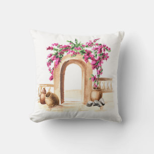 Mediterrane Architektur, Blume, Aquarell, h Kissen