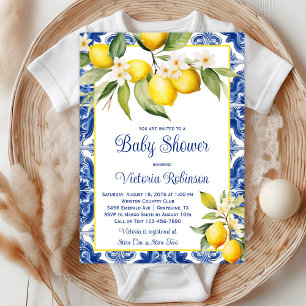 Mediterrane Azulejo Tile Lemon Babydusche Einladung