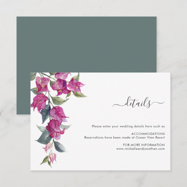 Mediterrane Bougainvillea Wedding Card Begleitkarte (Vorne/Hinten)
