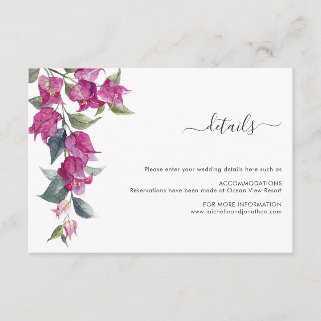 Mediterrane Bougainvillea Wedding Card Begleitkarte (Vorderseite)