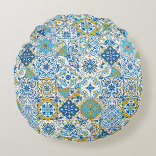 mediterrane Farbtöne/ Azulejo-Fliesen Rundes Kissen
